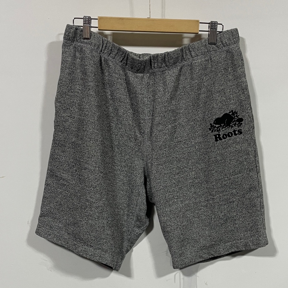 Roots Charcoal Heather Terry Shorts with Black Logo
